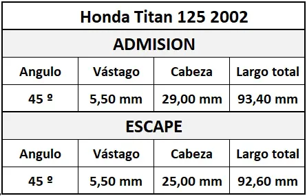 Valvula Adm/Esc Honda Titan 125 2002 Cnk