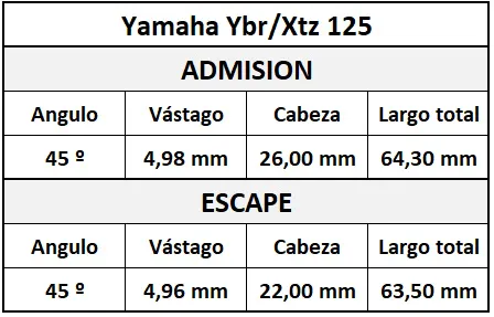 Valvula Adm/Esc Yamaha Ybr/Xtz 125 Bbb